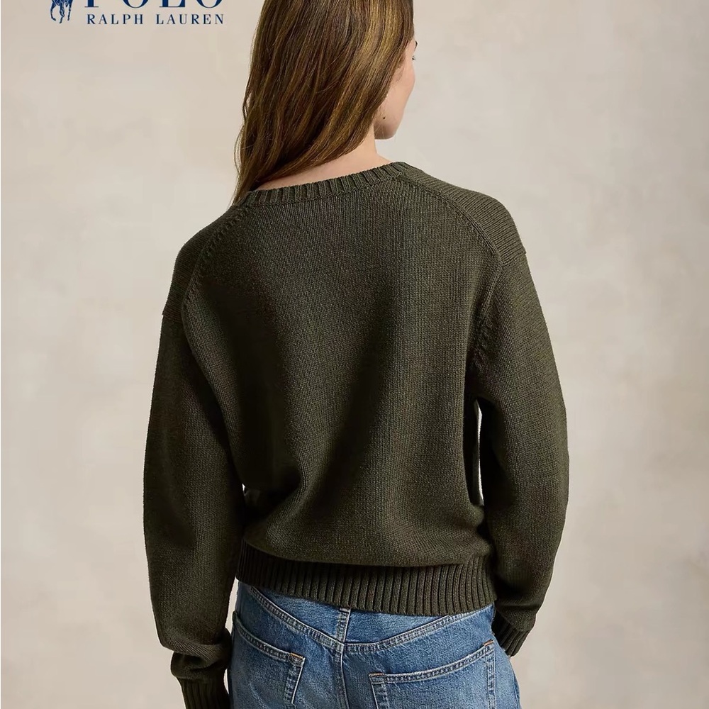 Ralph Lauren Olive Green Bear Graphic Crewneck Sweater - Picture 2 of 5